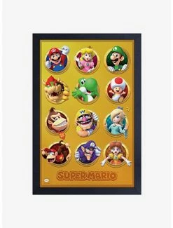 Discount 🎁 Nintendo Mario Gold Group Framed Wood Wall Art 🎁