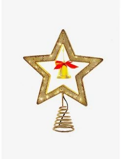 Cheapest 🧨 Light Gold Star Tree Topper With Bell 💯