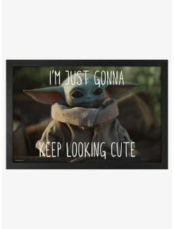 Hot Sale 🌟 Star Wars The Mandalorian Keep Looking Cute Framed Wood Wall Art 🎉