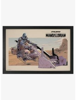 Promo 🎉 Star Wars The Mandalorian Speeder Bike Framed Wood Wall Art 😀