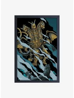 Promo ❤️ Godzilla Ghidorah Battle Framed Wood Wall Art 😀