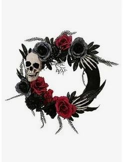 Cheapest ⭐ Wreath with Skull Hands & Roses 18-inch Decor ✔️