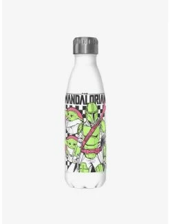 Hot Sale ⭐ Star Wars The Mandalorian Mando Checks White Stainless Steel Water Bottle ✨