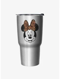 New 🌟 Disney Mickey Mouse Minnie Leopard Bow Travel Mug ✨
