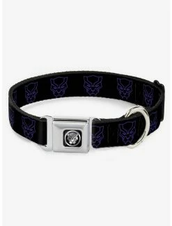 Deals ❤️ Marvel Black Panther Avengers Icon Black Seatbelt Buckle 🐶 Dog Collar 🥰