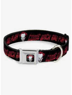 Cheap 🎁 IT Chapter Two Pennywise Face Come Back and Play Black Seatbelt Buckle 🐕 Dog Collar 🧨