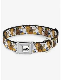 Best Pirce 😉 Star Wars Character Poses Stacked Yellow Seatbelt Buckle 🐕 Dog Collar ⭐