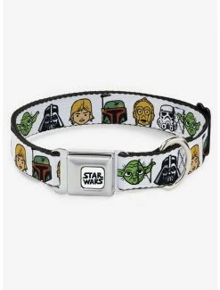 Deals ❤️ Star Wars Character Faces White Seatbelt Buckle 🦮 Dog Collar 💯