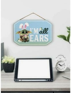 Discount ❤️ Star Wars The Mandalorian Grogu I'm All Ears Easter Bunny Hanging Wood Wall Decor 🤩 -Furniture Outlet Store 19928185 av1