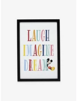 Wholesale 🤩 Disney Mickey Mouse Colorful Laugh Imagine Dream Framed Wood Wall Decor 😍