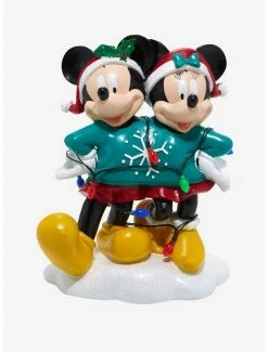 Promo 😍 Disney Mickey Mouse & Minnie Mouse Holiday Sweater Light-Up Garden Statue ✔️