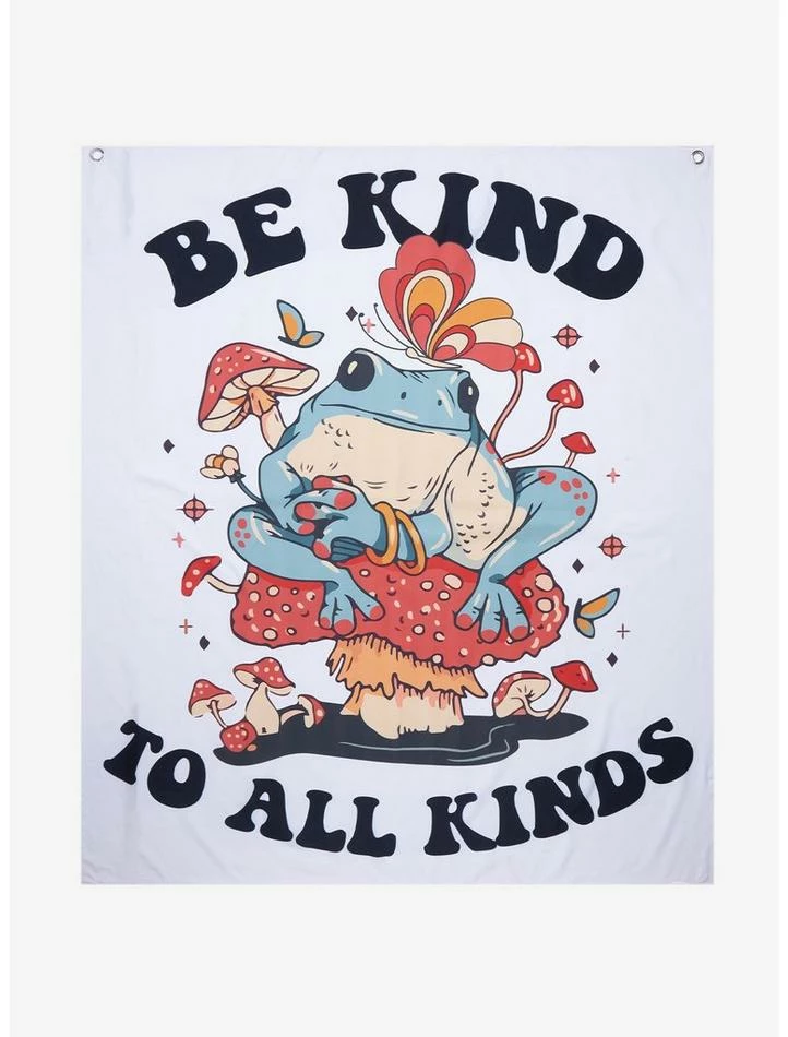 Hot Sale ✨ Mushroom Frog Be Kind Fabric Tapestry ⭐ 1 Hot Sale ✨ Mushroom Frog Be Kind Fabric Tapestry ⭐