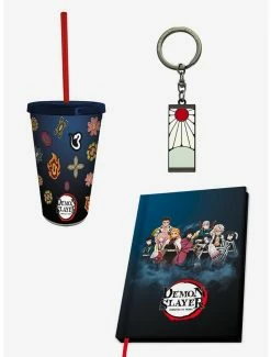 New 🎉 Demon Slayer: Kimetsu No Yaiba Tumbler with Straw, Notebook, and Keychain Set 🥰